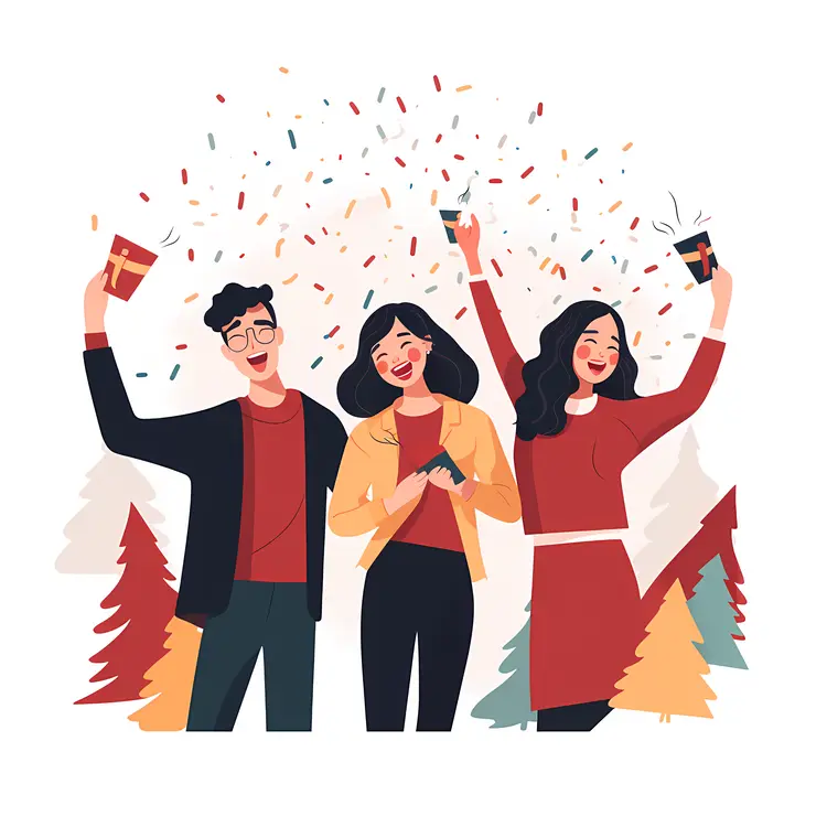 Group of friends celebrating with confetti