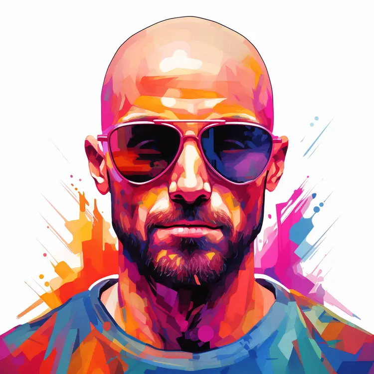 Colorful Bald Man with Sunglasses