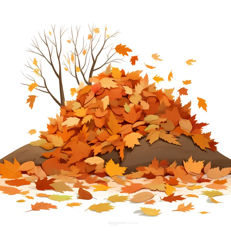 Autumn Leaves Pile with Bare Trees