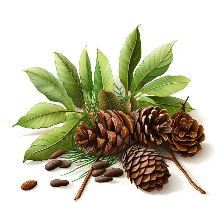 Pine Cones and Leaves Illustration for Nature and Holiday Decor