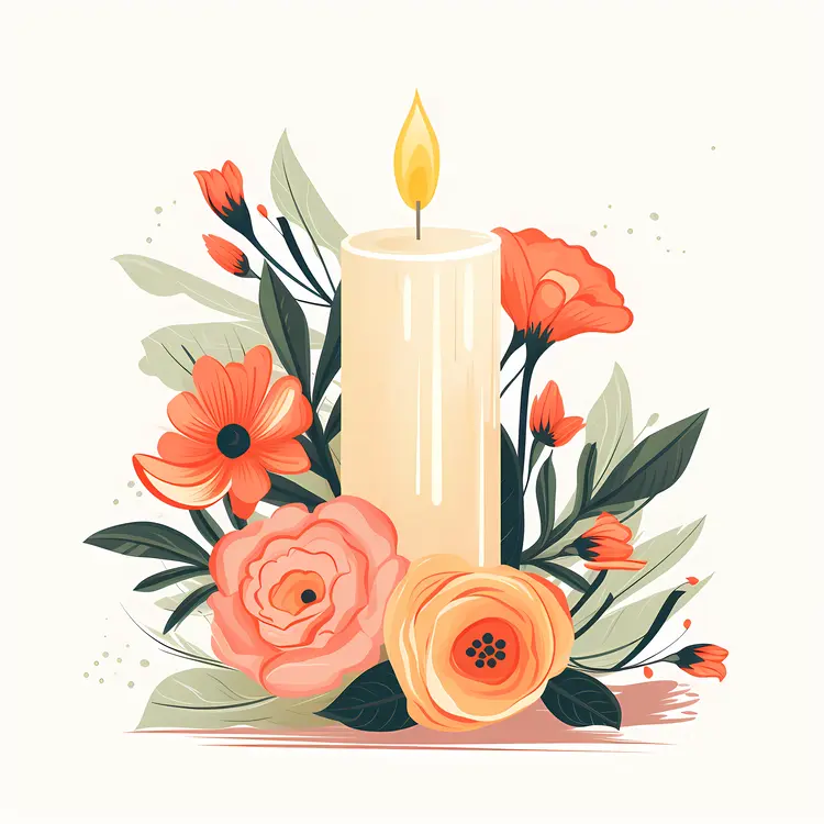 Single Candle with Vibrant Flowers
