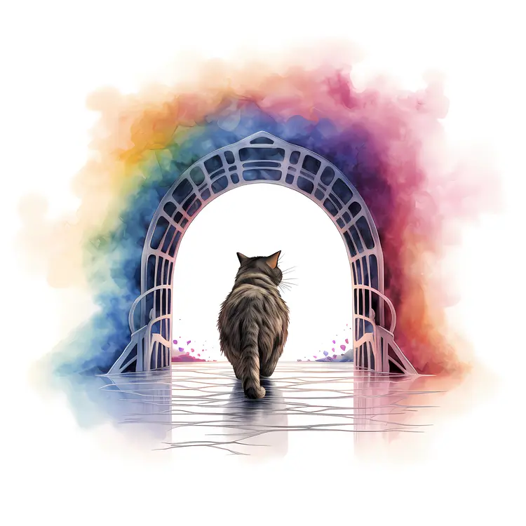 Cat Walking Through Rainbow Arch