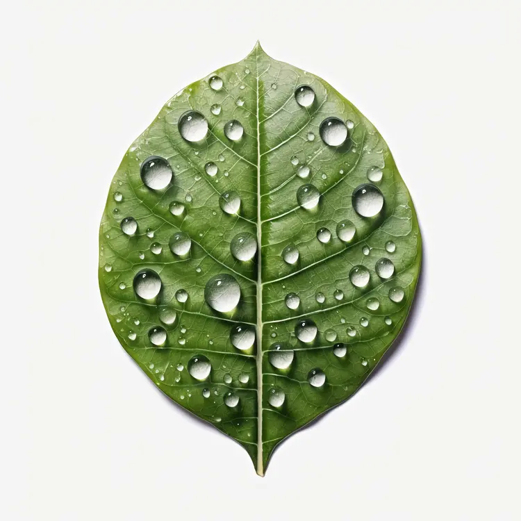Green Leaf with Water Droplets