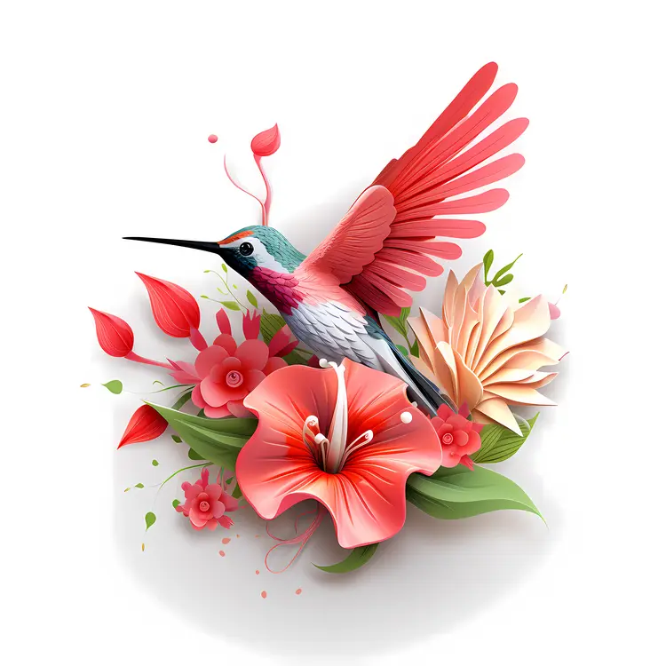 Colorful Hummingbird with Flowers