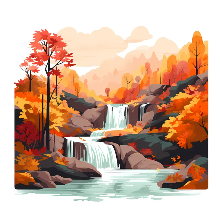 Scenic Autumn Waterfall with Colorful Trees