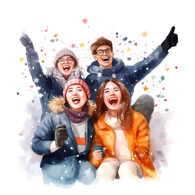 Group of Friends Celebrating in Winter