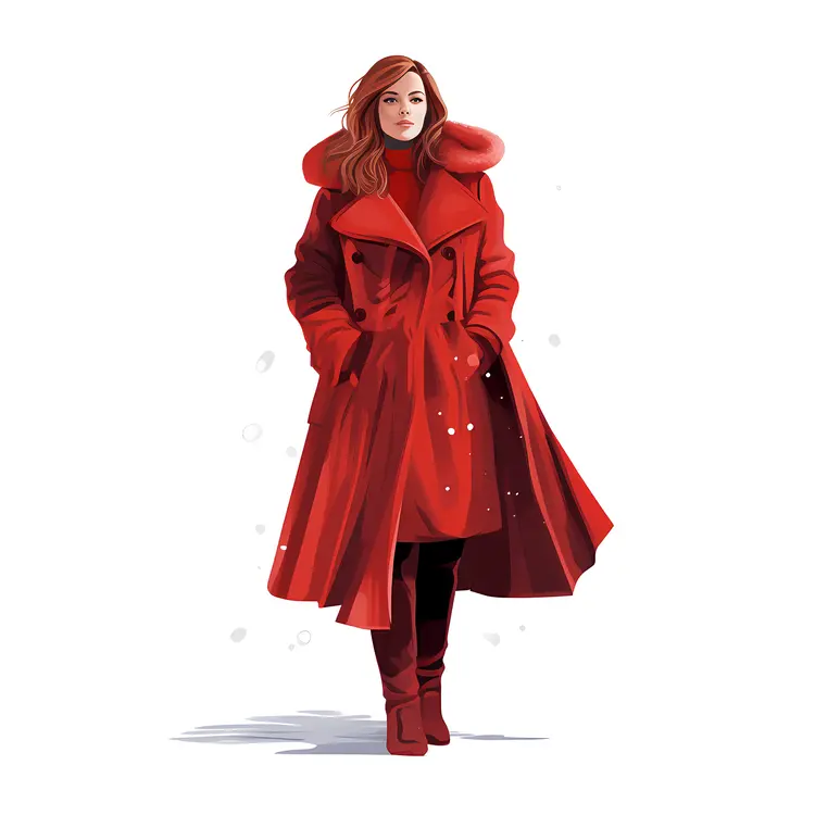 Stylish Woman in Red Coat for Winter Fashion