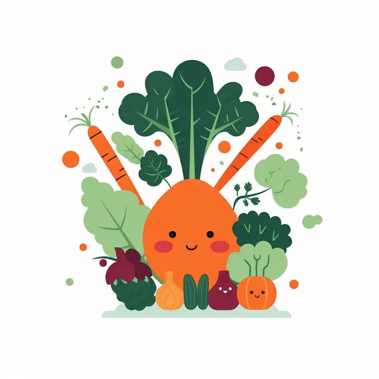 Cute Doodle Carrot with Vegetables