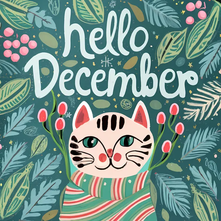 Cozy Cat Greeting Hello December