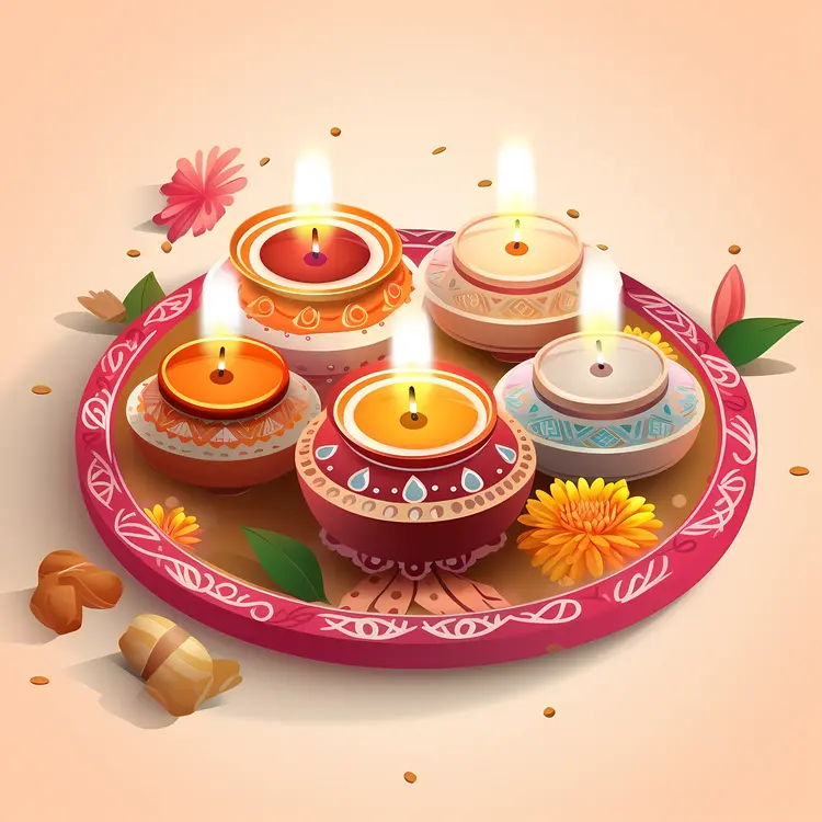 Decorative Candles on Tray for Diwali