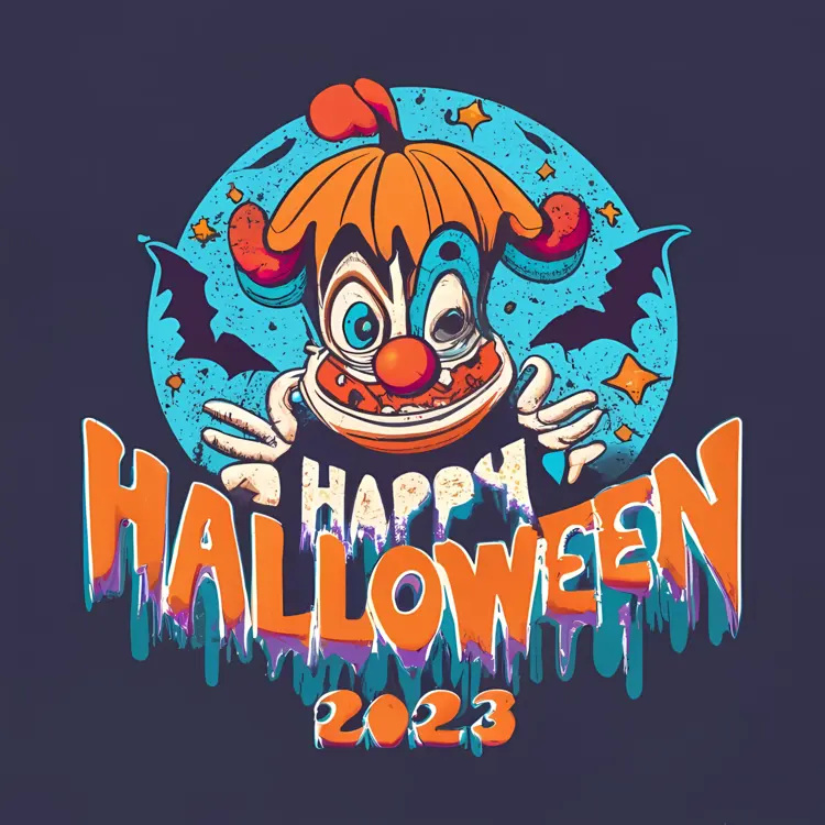 Happy Halloween 2023 with Creepy Clown and Bats