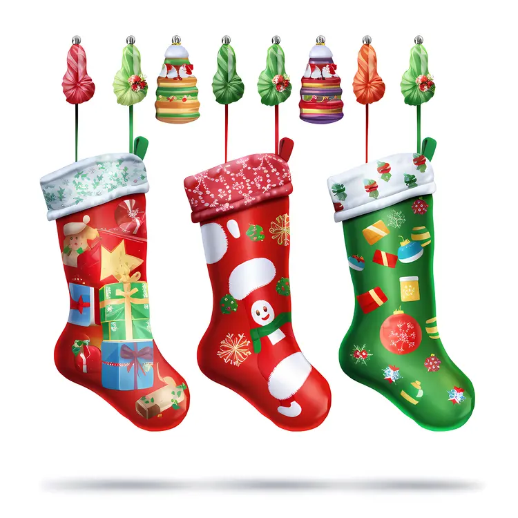 Colorful Christmas Stockings with Decorations