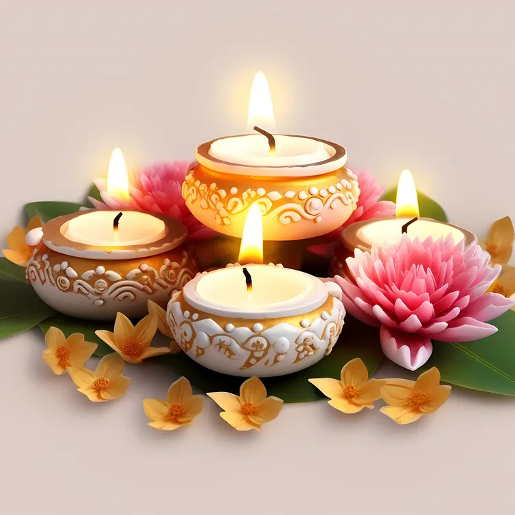 Decorative Candles with Flowers for Diwali