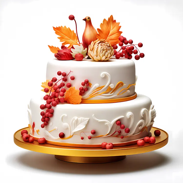 Elegant Cake with Fruits and Leaves