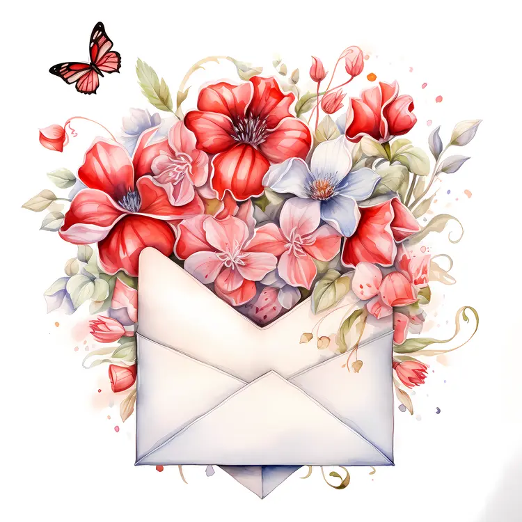 Beautiful Floral Arrangement with Envelope and Butterfly