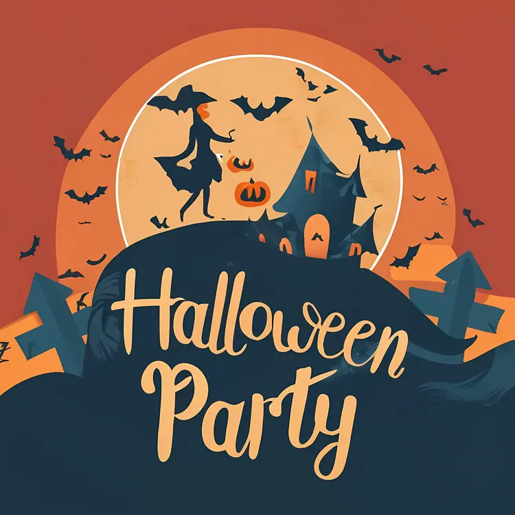Halloween Party with Witch and Haunted House
