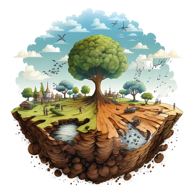 Tree with Soil and Village
