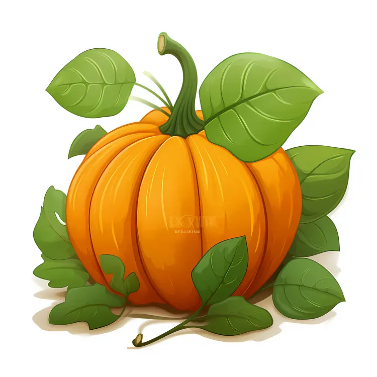 Orange Pumpkin with Leaves and Vines