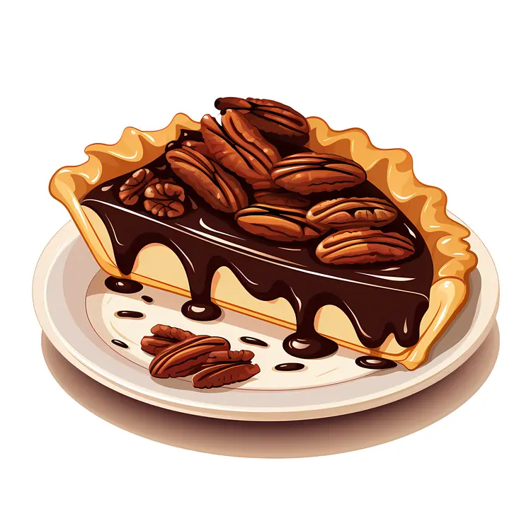 Pecan Pie Slice with Chocolate Drizzle