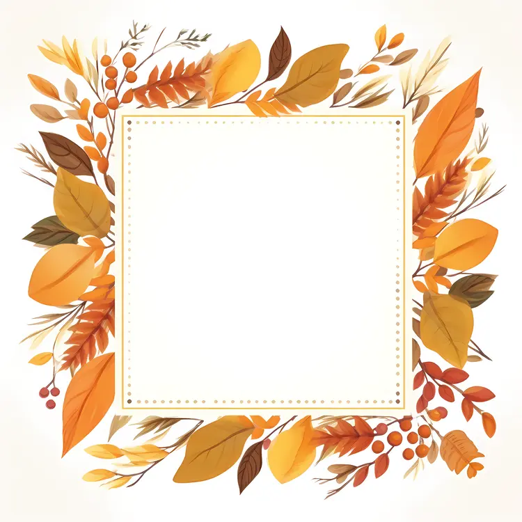 Thanksgiving Autumn Frame with Leaves and Berries