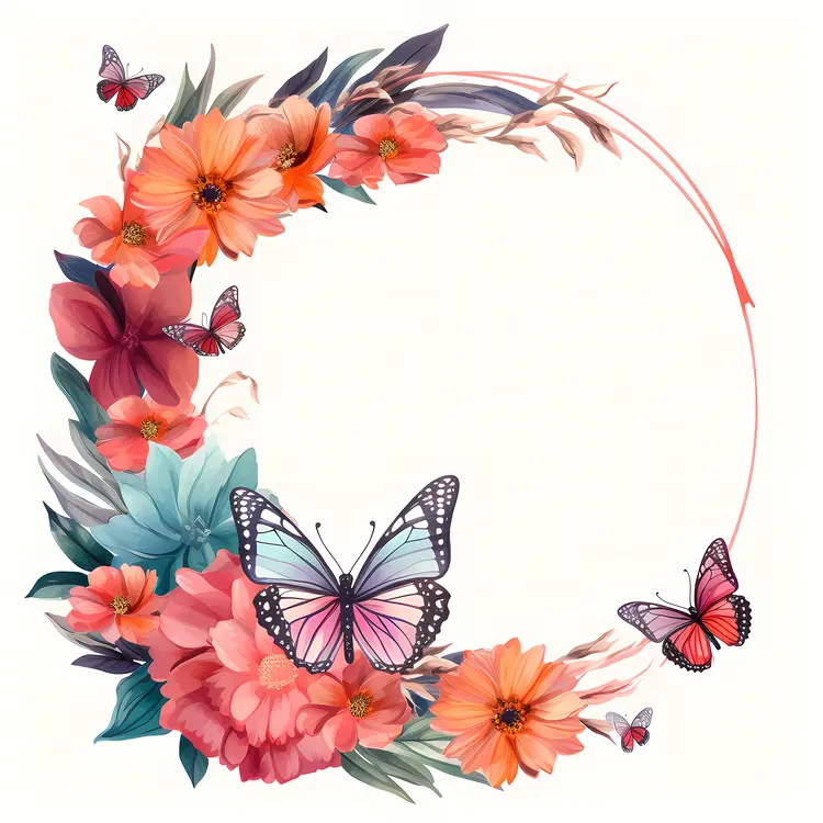 Colorful Butterfly and Floral Wreath