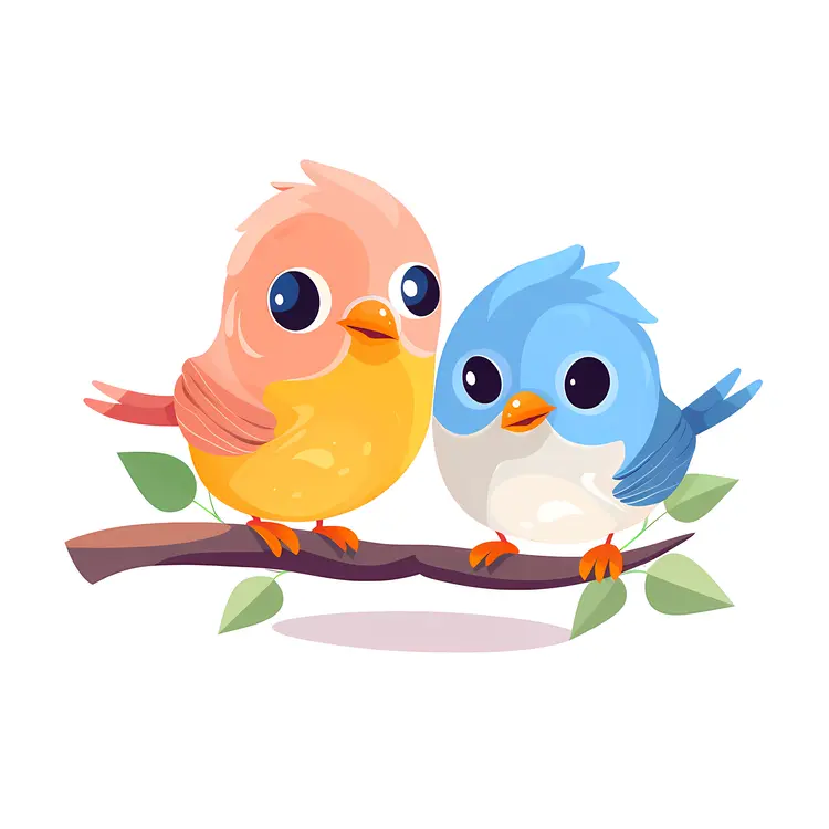 Cute Colorful Birds on a Branch