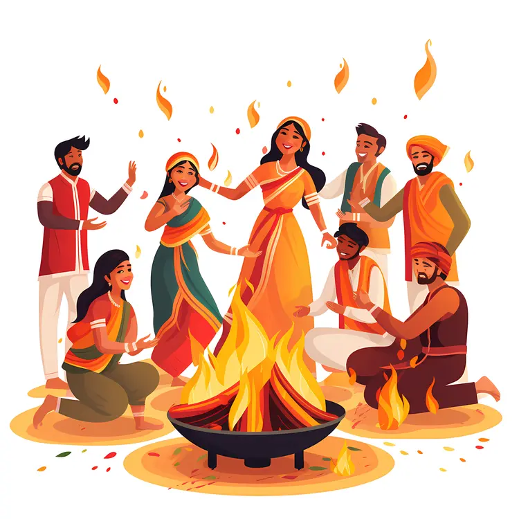 Group Celebrating Around Fire