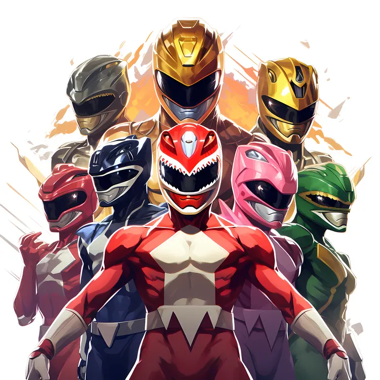 Group of Power Rangers in Helmets