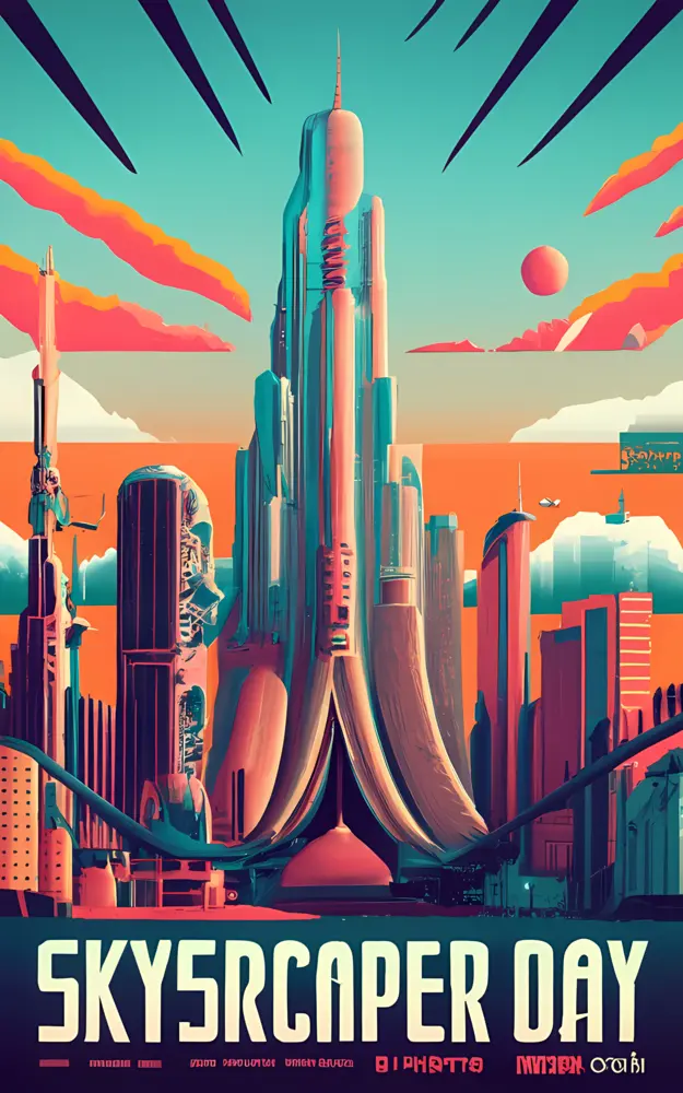 Skyscraper Day Text with Futuristic Buildings