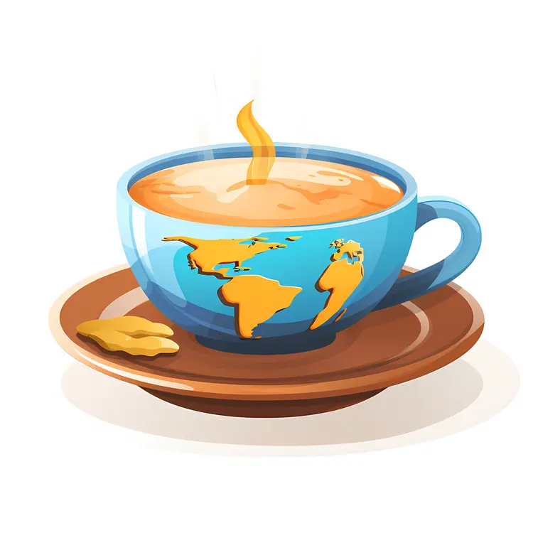 World Map Cup with Hot Beverage and Biscuit