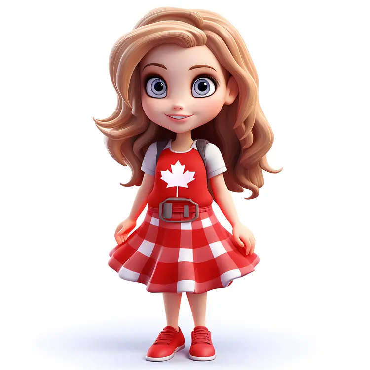 Cute Girl in Red Dress with Maple Leaf