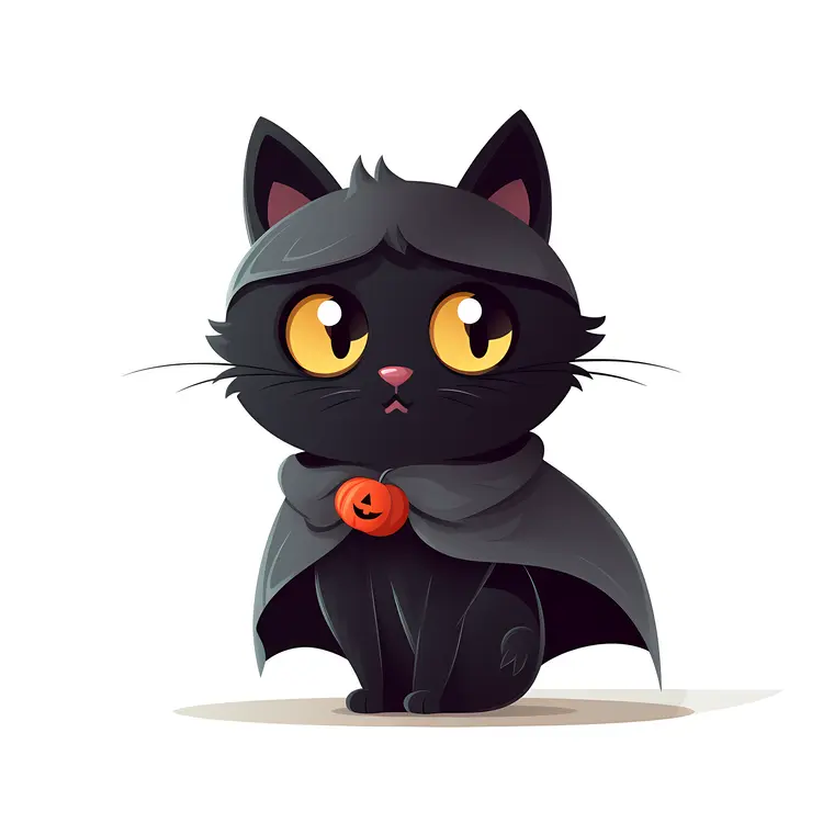 Cute Black Cat in Halloween Cloak