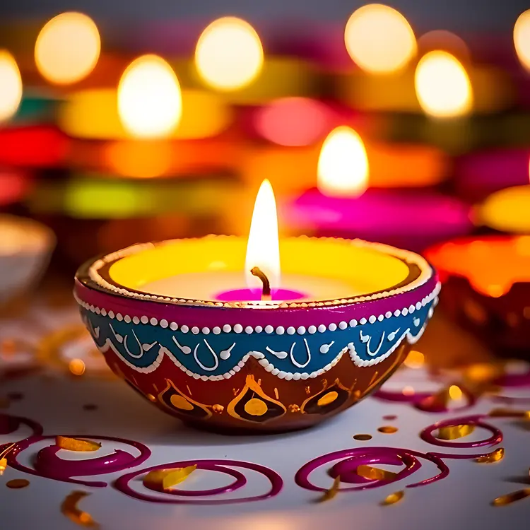 Decorated Diya for Diwali Festival