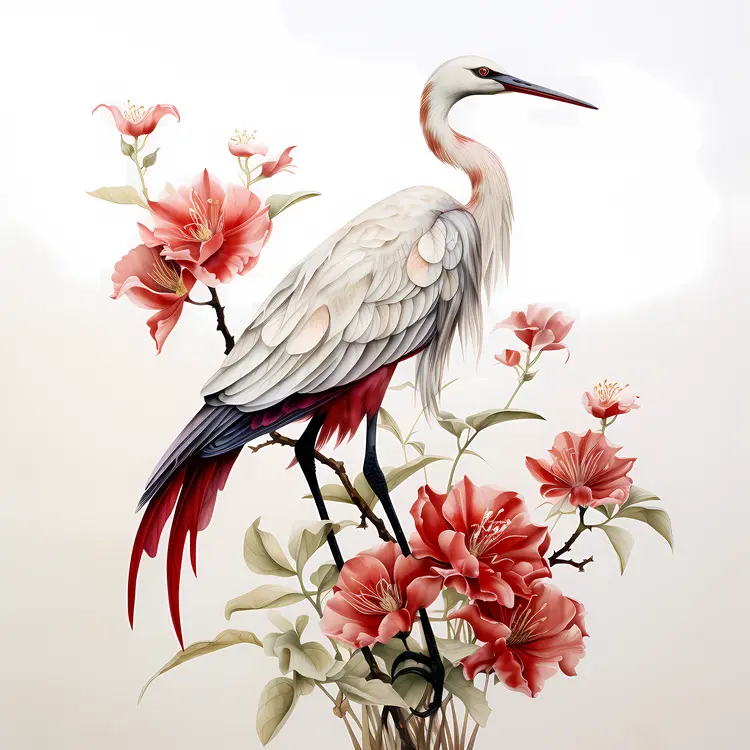 Elegant Crane with Floral Background