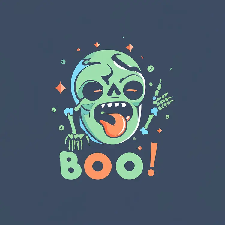 Skull with Tongue and Boo Text
