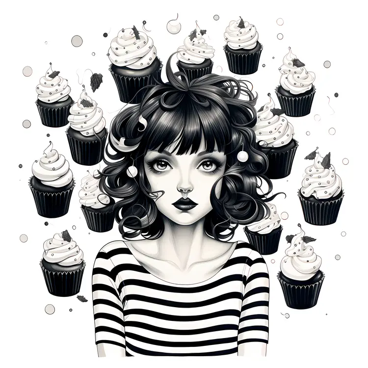 Illustration of Girl with Cupcakes