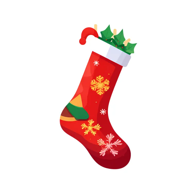 Red Christmas Stocking with Snowflakes and Holly