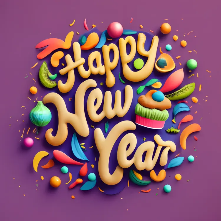 Happy New Year with Colorful Decorations