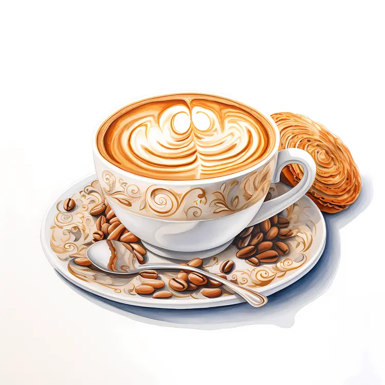 Latte Art Coffee with Biscuit on the Side