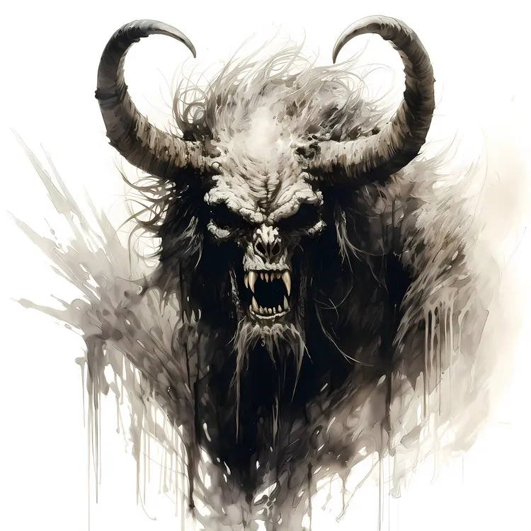 Terrifying Demonic Face with Horns and Fangs