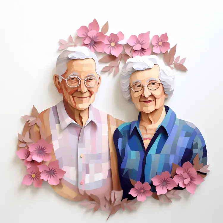 Beautiful Elderly Couple Portrait with Flowers for Grandparents Day