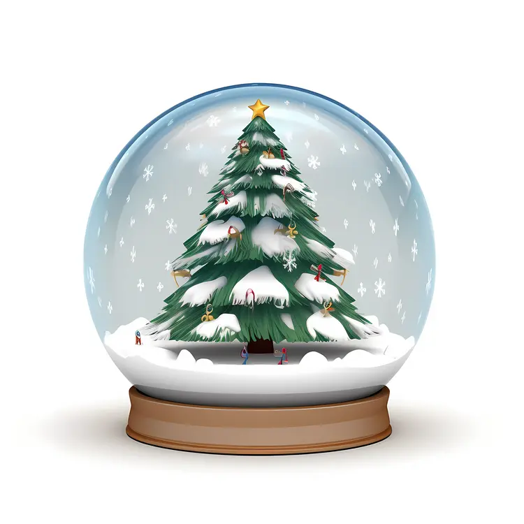 Christmas Tree in Snow Globe with Light Brown Base