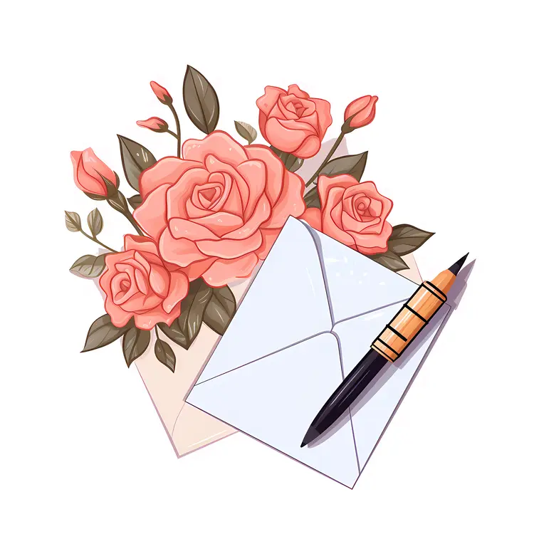 Roses and Envelope with Pen