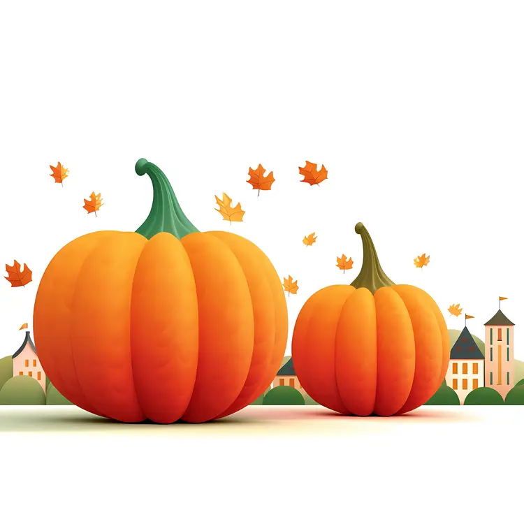 Two Pumpkins with Autumn Leaves