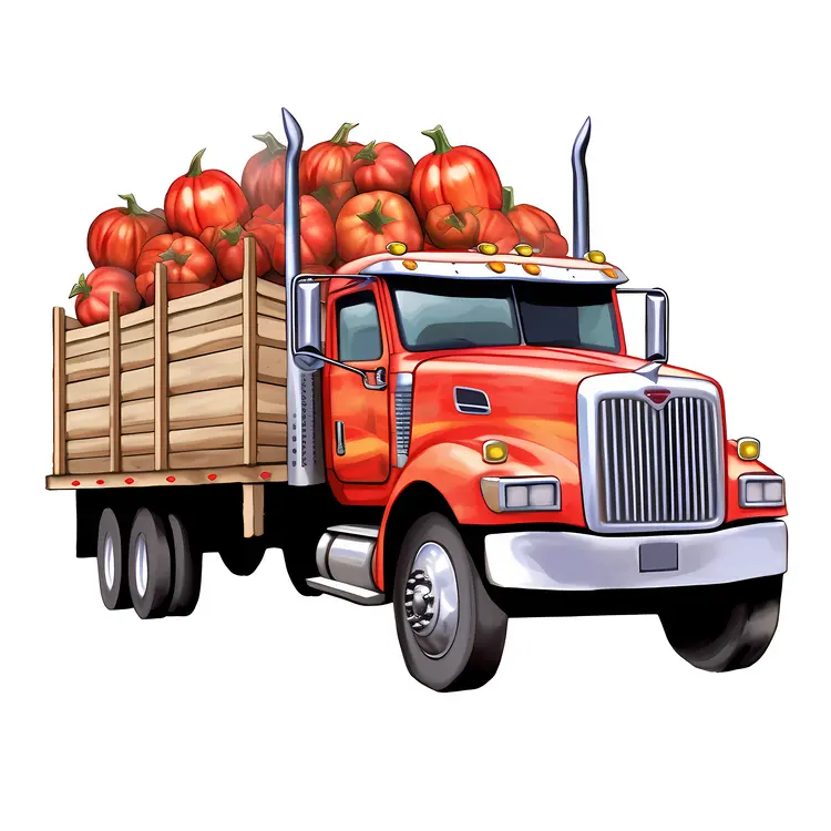 Red Truck Carrying Pumpkins