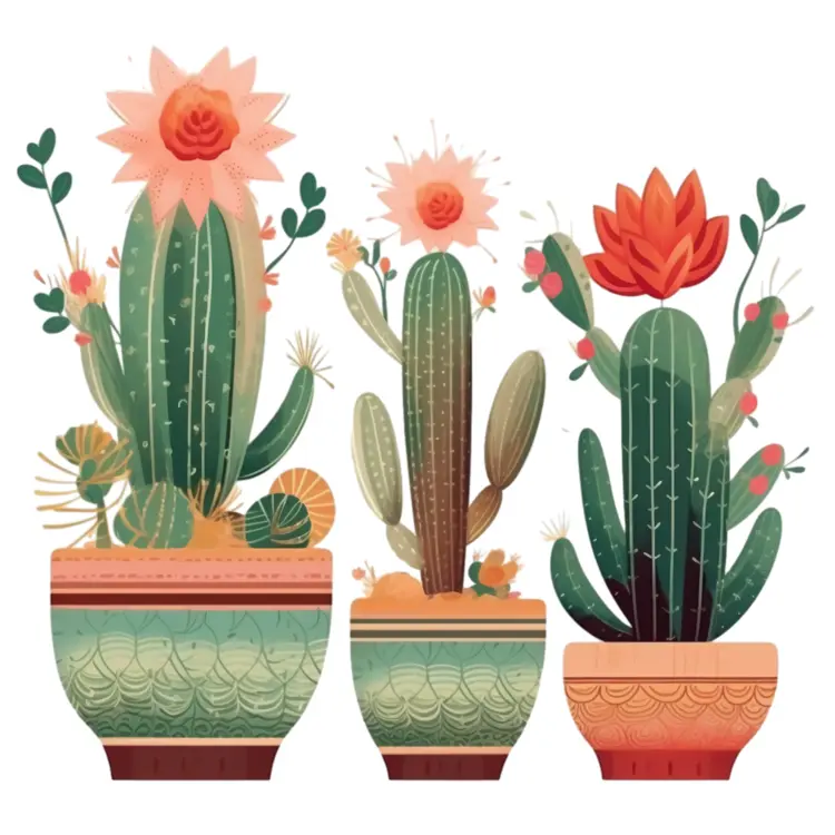 Flowering Cacti in Decorative Pots