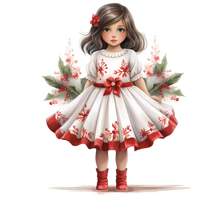 Cute Girl in Floral Christmas Dress