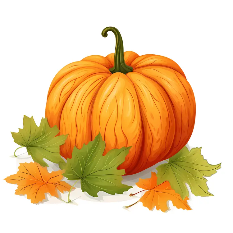 Orange Pumpkin with Autumn Leaves