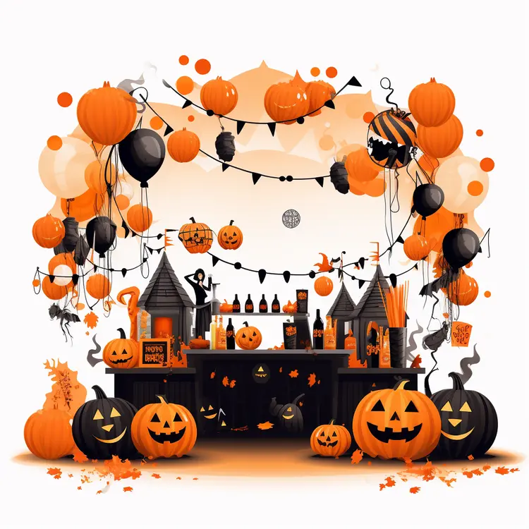 Halloween Decorations with Pumpkins and Balloons