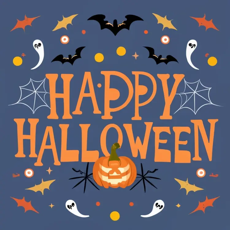 Happy Halloween with Pumpkin and Bats